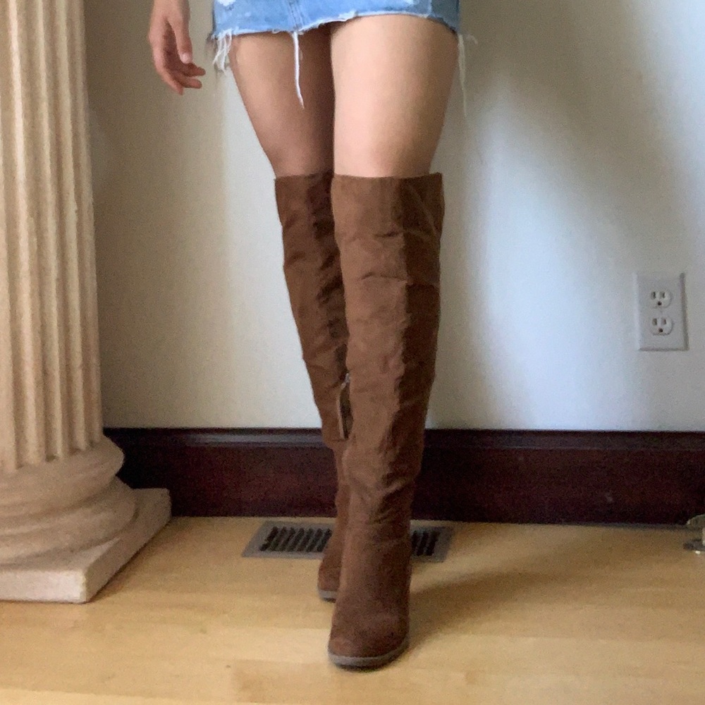 Thigh High Faux Leather Heeled Boots